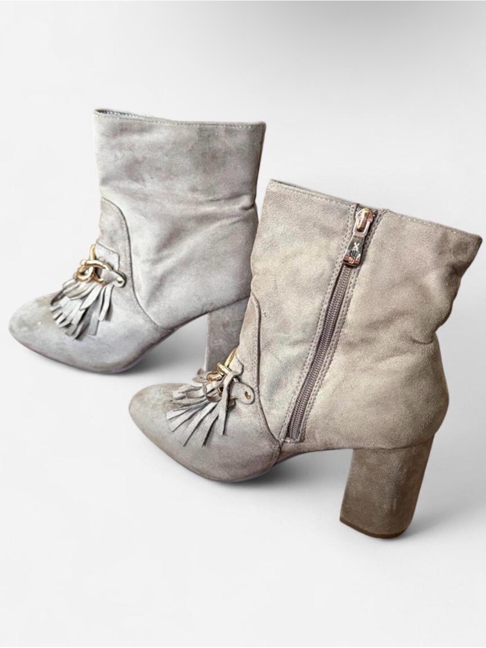 X2B Gray Suede Tassel Women’s Ankle Boots